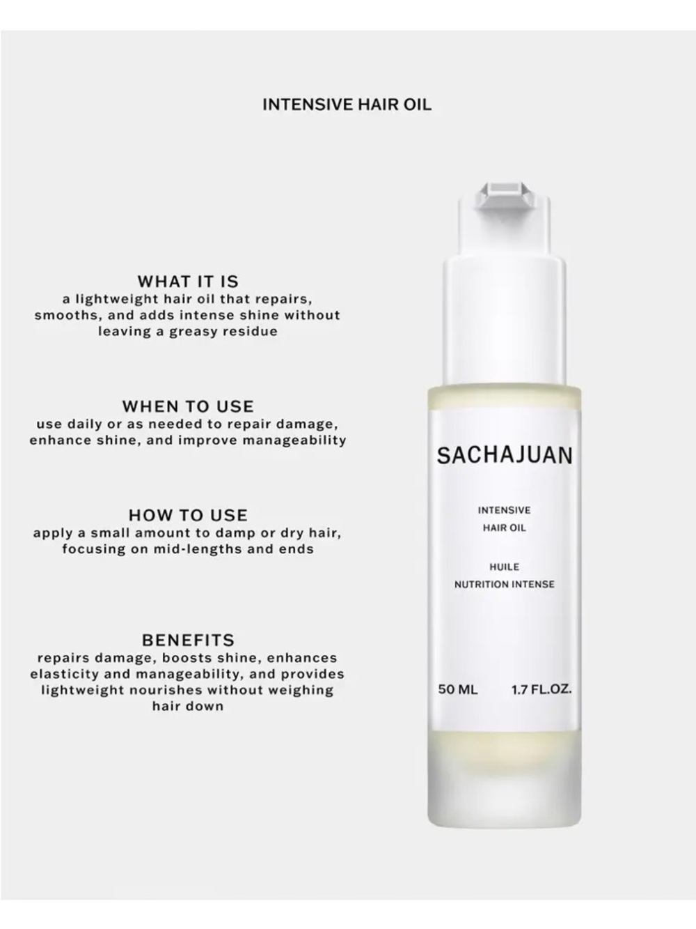 Sachajuan Intensive Hair Oil Argan Shine Frizz Control 50ml New